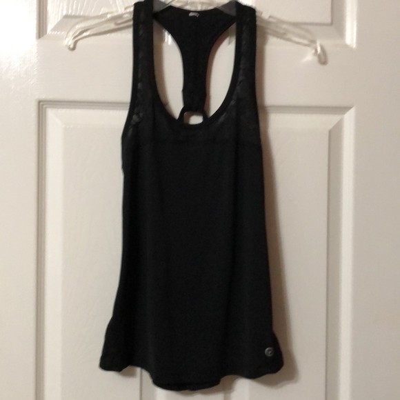 Tank Top Racerback Black with Mesh Lace Exercise Top - Picture 1 of 6